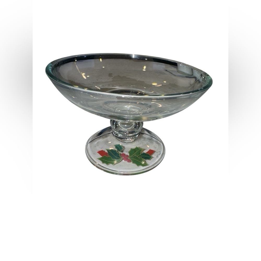 Vintage 1981 Avon Glassware Christmas Holly Berry
Pattern Candy Pedestal Dish